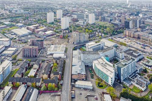 Glasgow city aerial view looking east from Cowcaddens