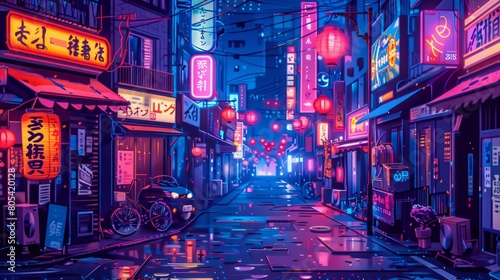 Cyberpunk city  japanese streets  abstract illustration  futuristic city  dystoptic artwork at night
