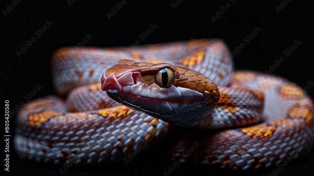 Obraz premium Snake closeup on black background
