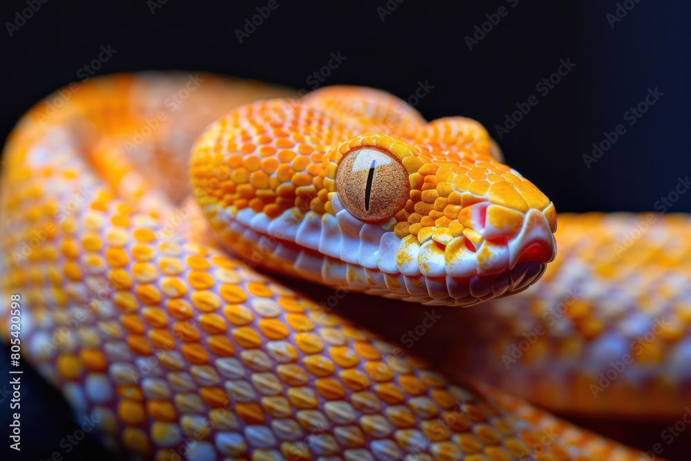 Fototapeta premium Snake closeup on black background