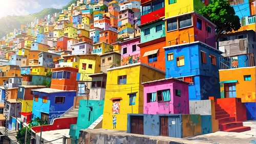 Get an in-depth look at life in the old favelas through this 4k looping video, where colorful houses convey messages of vibrant living photo