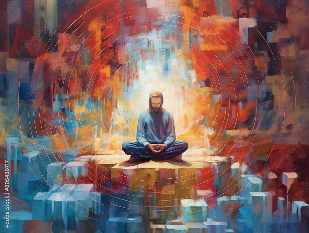 Meditating Man Surrounded by Energetic Aura Meditating Man Surrounded by Energetic Aura