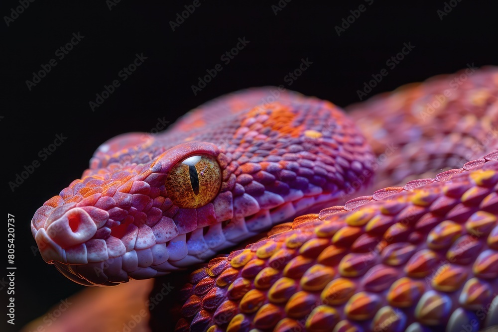 Fototapeta premium Snake closeup on black background