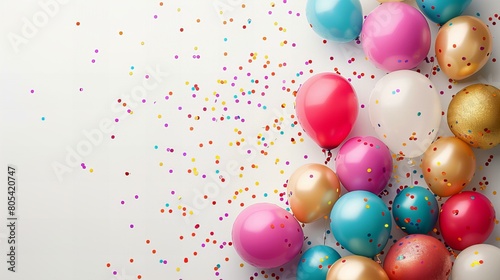 3d render of a  lively and colorful explosion of balloons and confetti, capturing the essence of joy and celebration, perfect for festive occasions, parties, and joyful gatherings