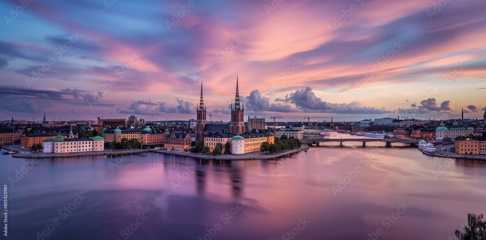 Beautiful View Of Stockholm Skyline On A Summer Evening. Popular Destination Scenic Spots.
