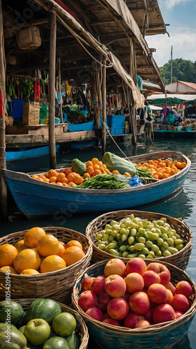 Fruit market on a boat in Thailand