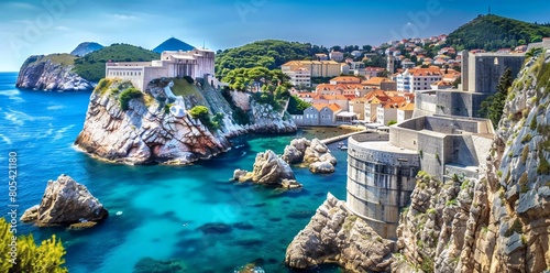 Beautiful view on the famous European city of Dubrovnik on a sunny day. 