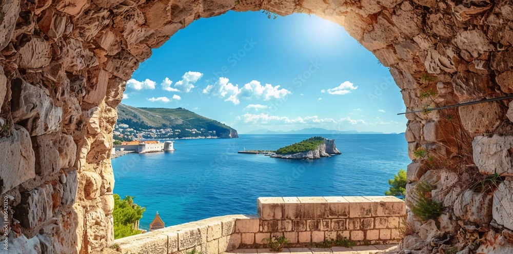 Beautiful view on the famous European city of Dubrovnik on a sunny day. 