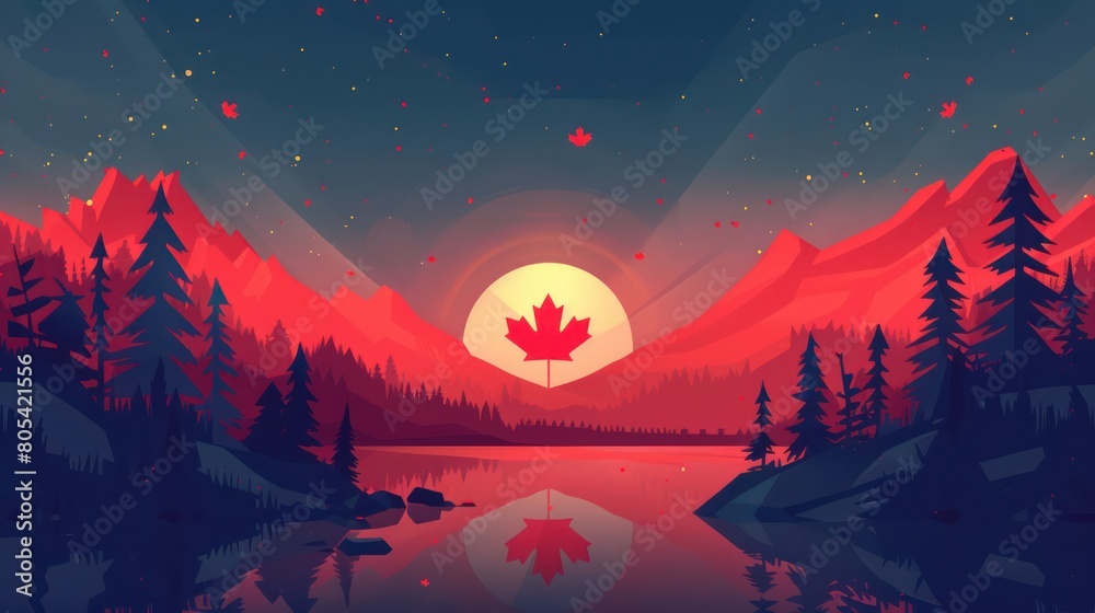 1st of July. Festive background for Canada Day. Flat illustration with copy space