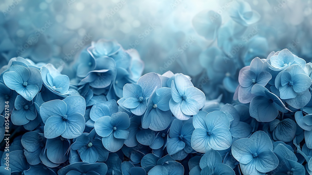Ethereal cerulean hydrangeas in watercolor, blurring into a soft, monochromatic blue background for a tranquil visual experience. Ethereal cerulean hydrangeas in watercolor, blurring into a soft, monochromatic blue background for a tranquil visual experience.