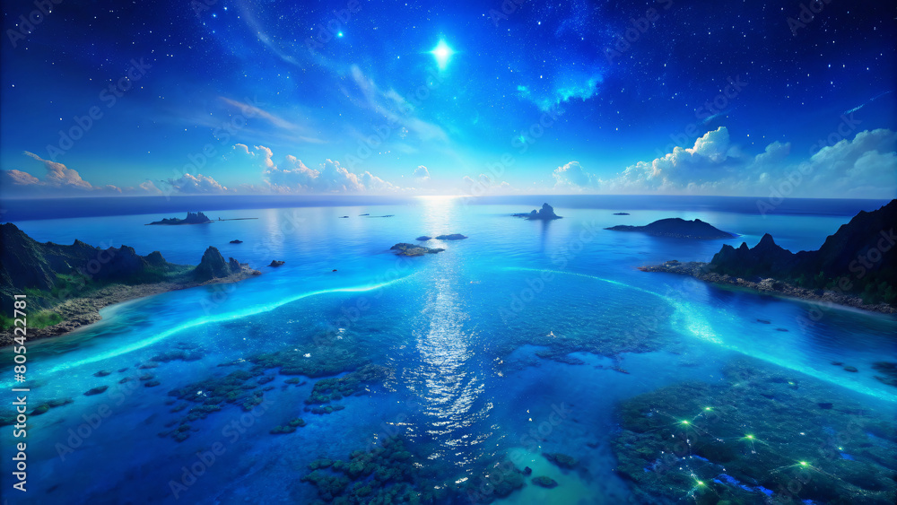 Fototapeta premium Bioluminescent Bay under Starry Sky