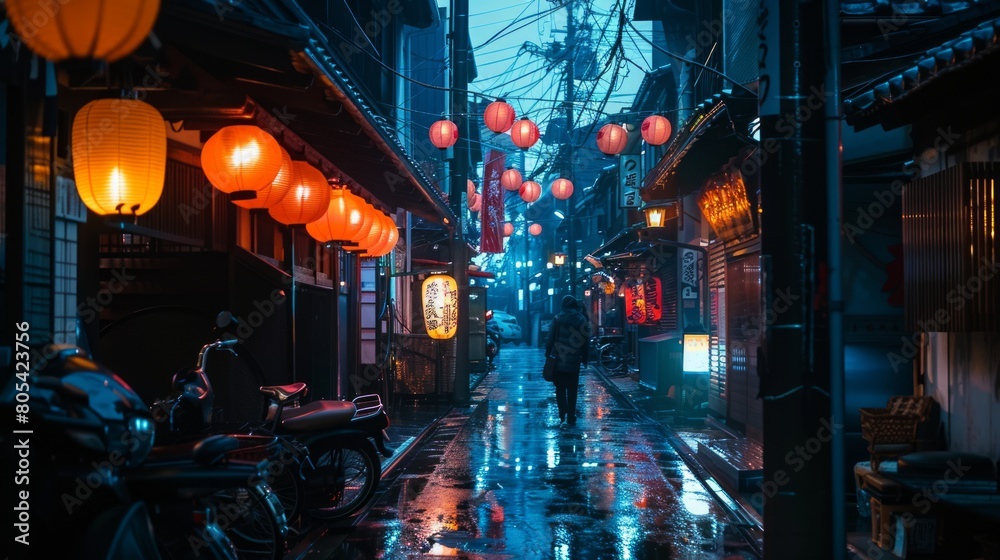 Kyoto, Japan street scene at night
