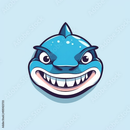 A cartoon of a blue shark with a wide grin showcasing sharp teeth