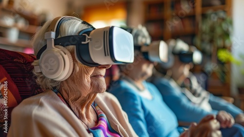the joy of seniors attending virtual family reunions and celebrations, connecting with loved ones near and far photo