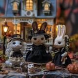 Una familia de encantadoras criaturas de peluche, listas para celebrar el halloween