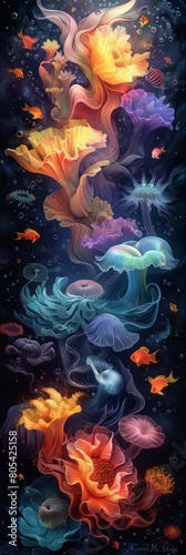 A beautiful, vibrant underwater ocean garden with sea life and coral. 