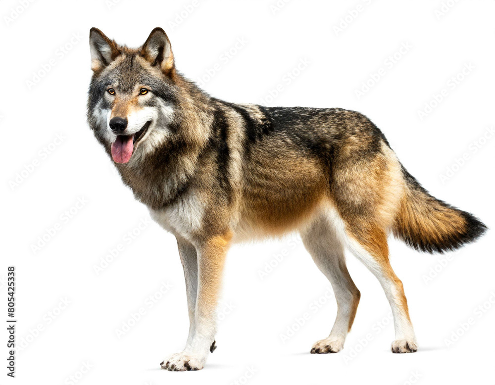 Fototapeta premium Wolf auf vier beinen isoliert auf weißen Hintergrund, Freisteller