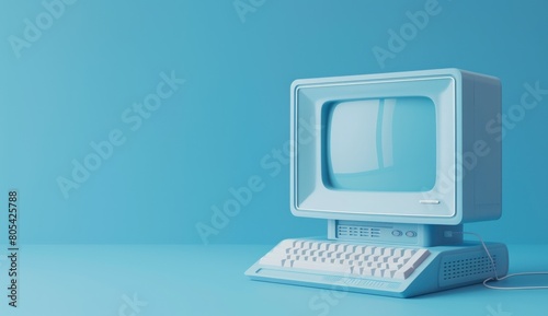 3d render of retro computer blue background. Generate AI image