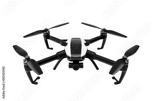 Black and white quadcopter, close-up, on a transparent background