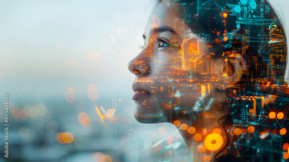 Double Exposure: Women Transforming Logistics with Strategic Exploration in Isolated Background Double Exposure: Women Transforming Logistics with Strategic Exploration in Isolated Background