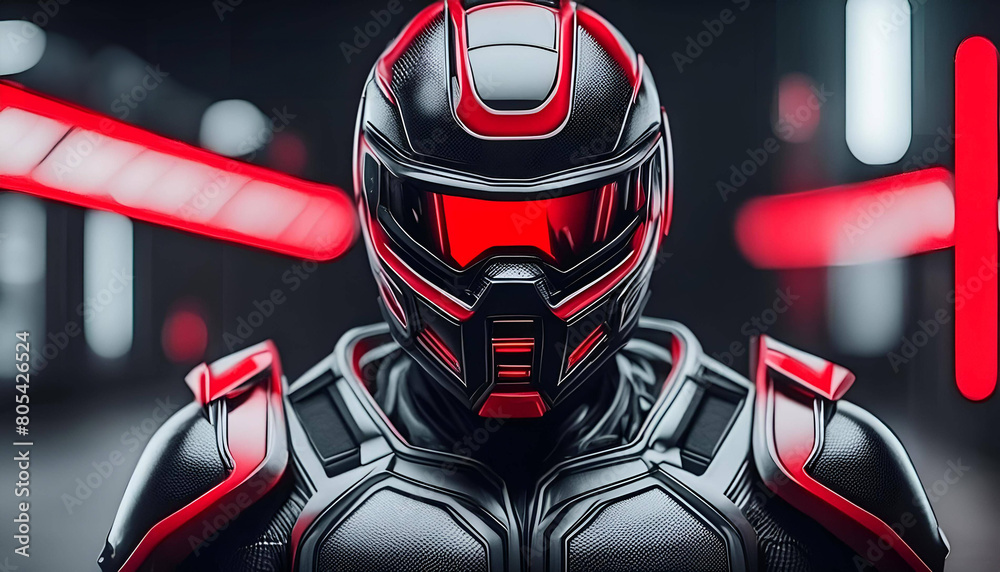 Futuristic man robot with splendid armor with red details. High definition. Technology Futuristic. Epic image. Helmet. Futuristic man robot with splendid armor with red details. High definition. Technology Futuristic. Epic image. Helmet.