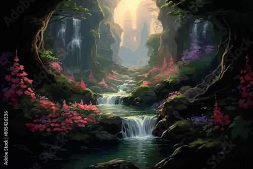 The illustration of beautiful forest background