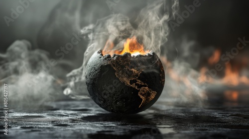 Conceptual image of an Earth globe boiling. photo