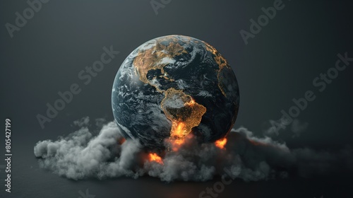 Conceptual image of an Earth globe boiling. photo