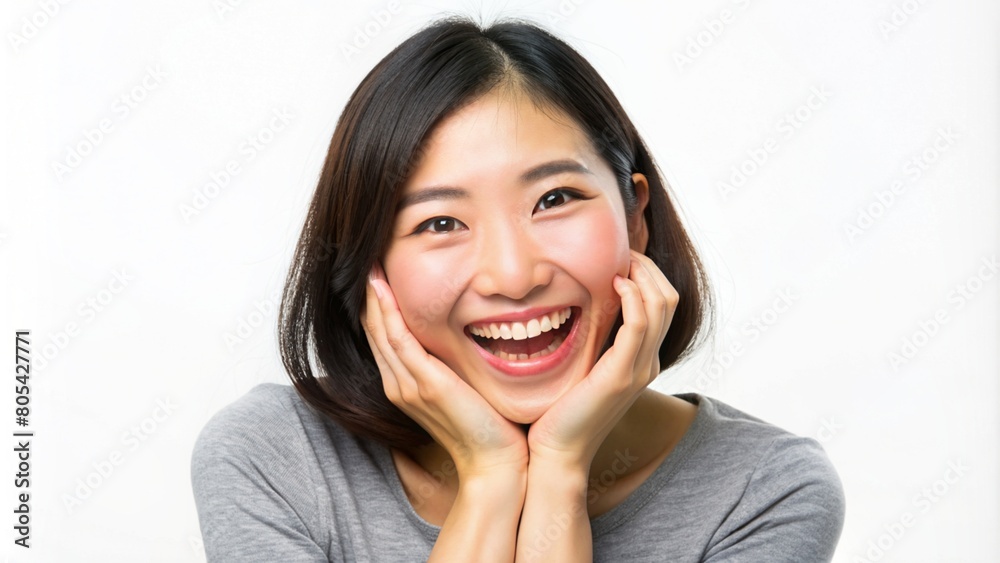 Portrait of a happy young Asian woman on white background. Portrait of a happy young Asian woman on white background.