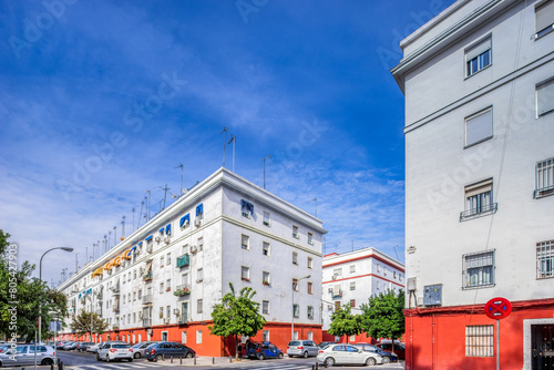 Apartment buildings raised in the 1950s for working class dwellers, El Tardón, Triana, Seville, Spain.