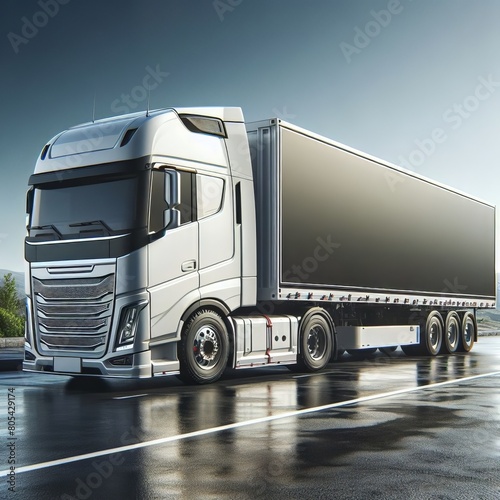 Modern White Semi-Truck with Trailer Ready for Long Haul Freight Transport on Road