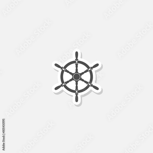 Ship steering wheel logo sticker isolated on gray background