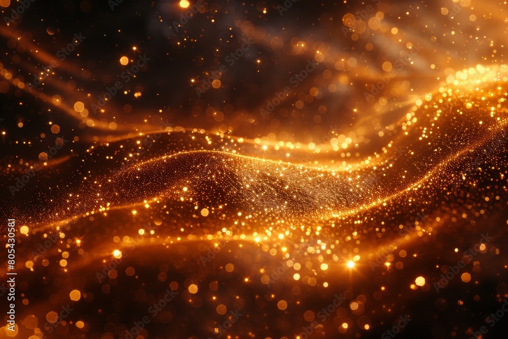 Naklejka premium A large number of sparkling light reflected holographic powders are lighting up among the darkness of the background.