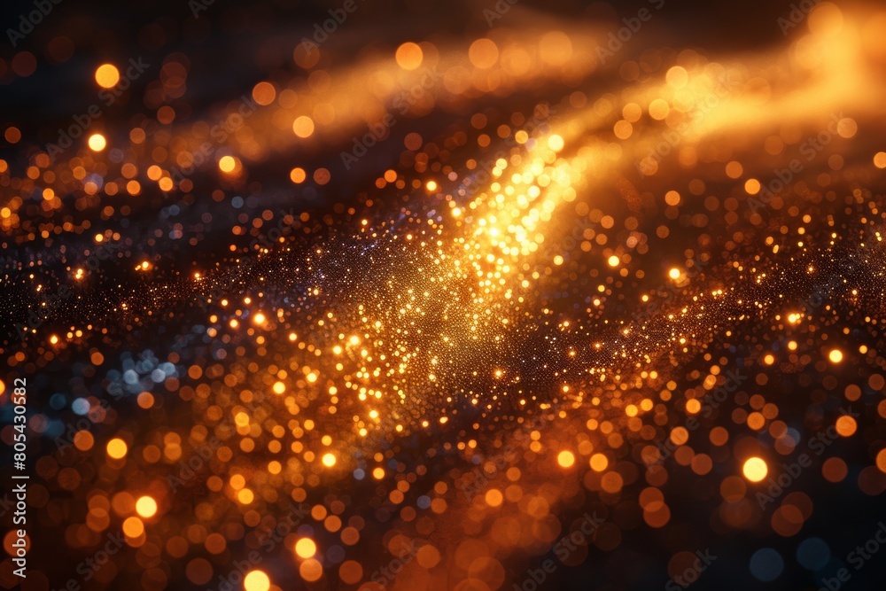 A large number of sparkling light reflected holographic powders are lighting up among the darkness of the background. A large number of sparkling light reflected holographic powders are lighting up among the darkness of the background.