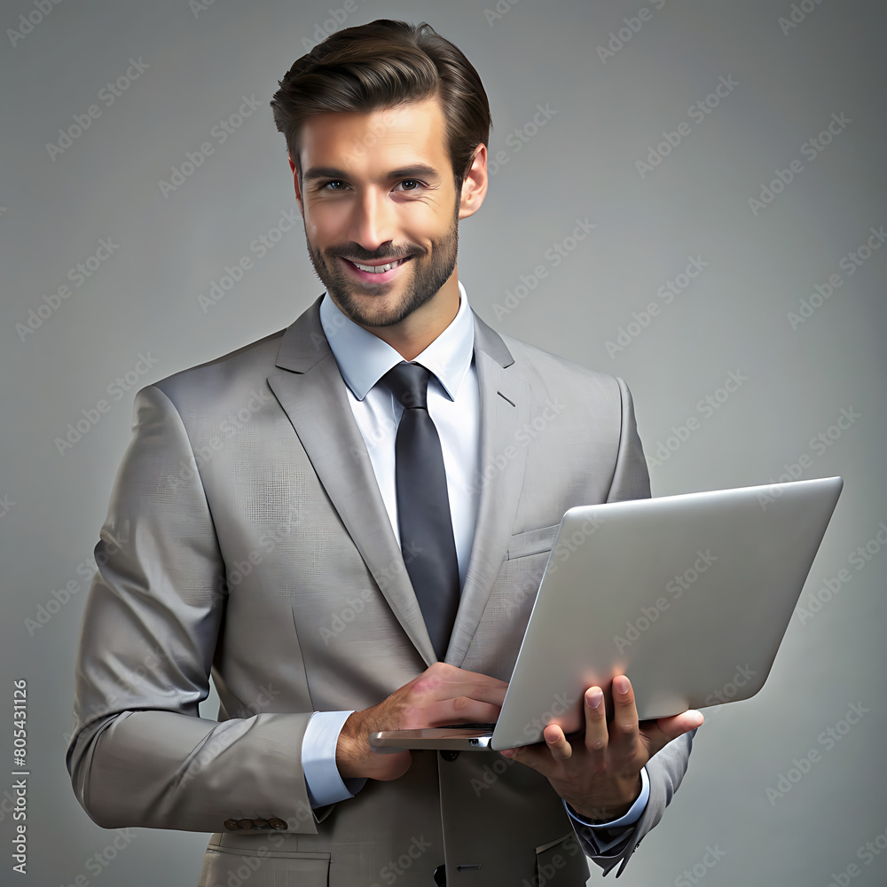 Portrait of smiling happy businessman with laptop Portrait of smiling happy businessman with laptop