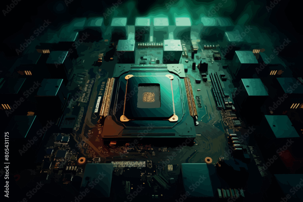 Fototapeta premium Electronic circuit board with processor, close up