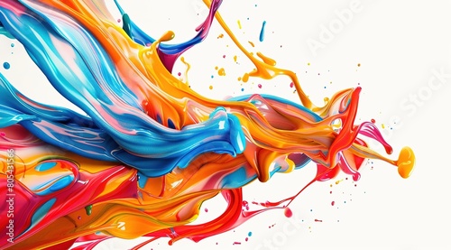 Colorful paint splash on dark background. Vibrant color combination. Abstract artwork expression. Liquid explosion in visual dynamism style