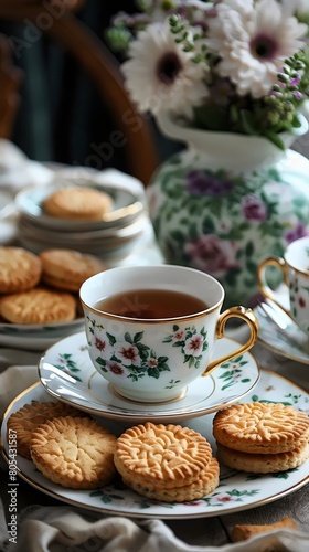 Wallpaper Mural Sure, here is a description for an image depicting coffee and cookies:  A white cup filled with black coffee sits on a table with chocolate chip cookies on a plate Torontodigital.ca