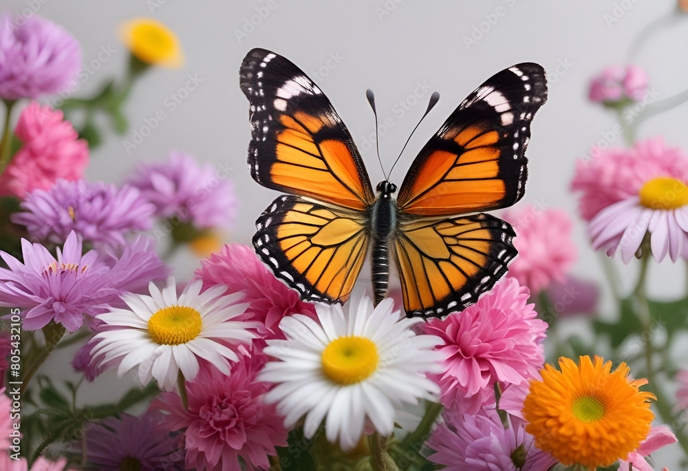 butterfly on flowers in minimal style butterfly on flowers in minimal style