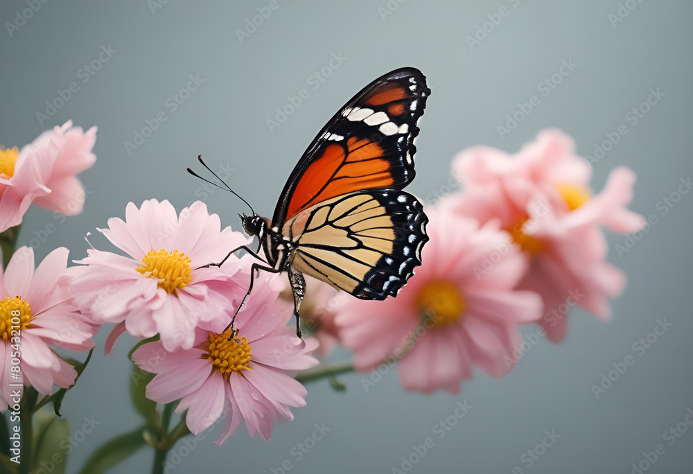butterfly on flowers in minimal style butterfly on flowers in minimal style