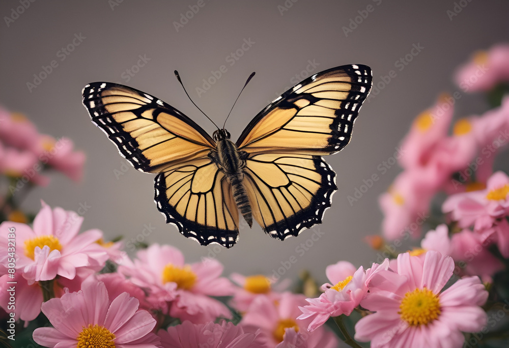 Fototapeta premium butterfly on flowers in minimal style