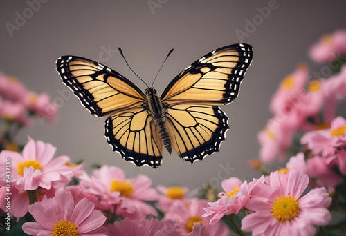 butterfly on flowers in minimal style © MINIMAL ART