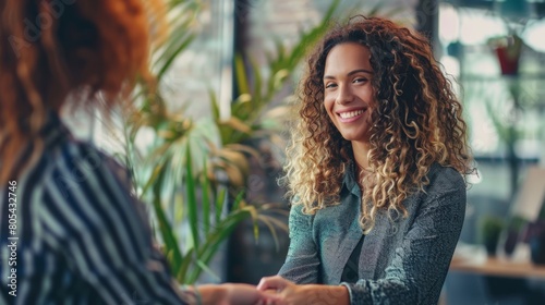 Smiling Woman in Casual Office photo