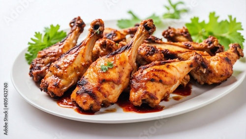 Grilled chicken wings. Chicken grilled wing dish with sauce on a white background