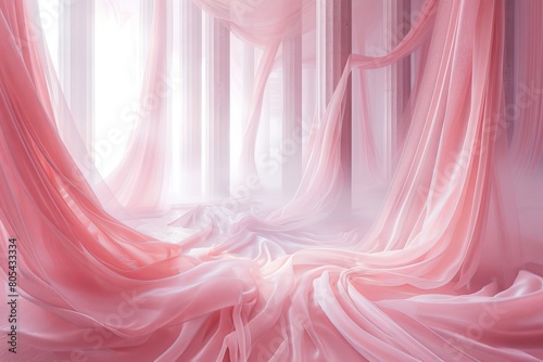 A pink curtain draped over a pillar.