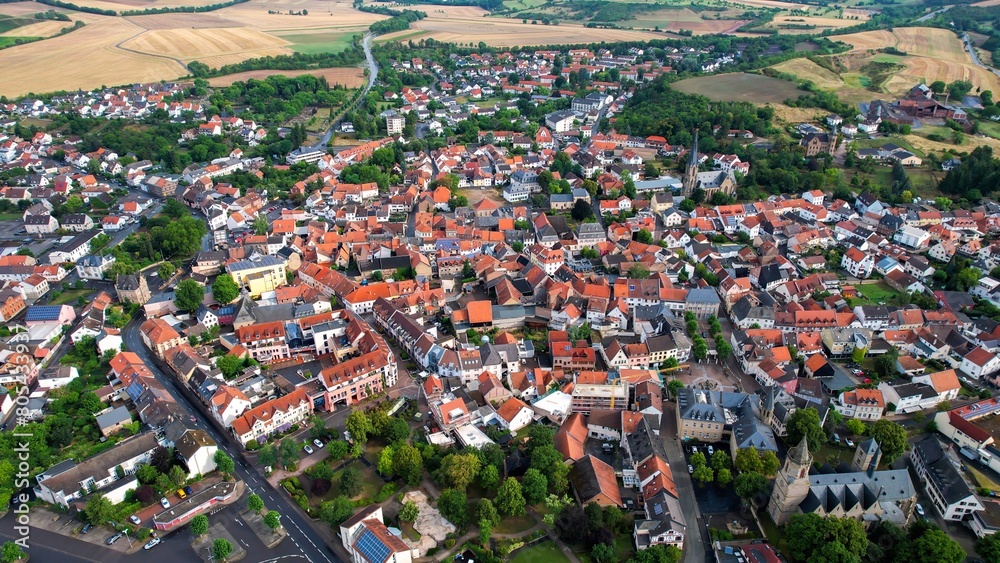  Aerial view of the old town arond the city Bad Sobernheim in Germany on a sunny day in Spring