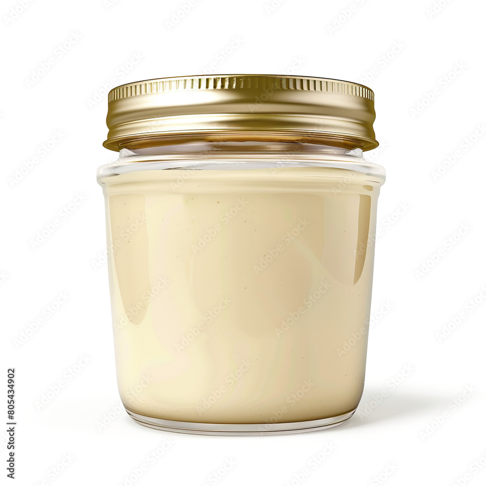 A jar filled with cream sitting isolated on a transparent background
A jar filled with cream sitting isolated on a transparent background