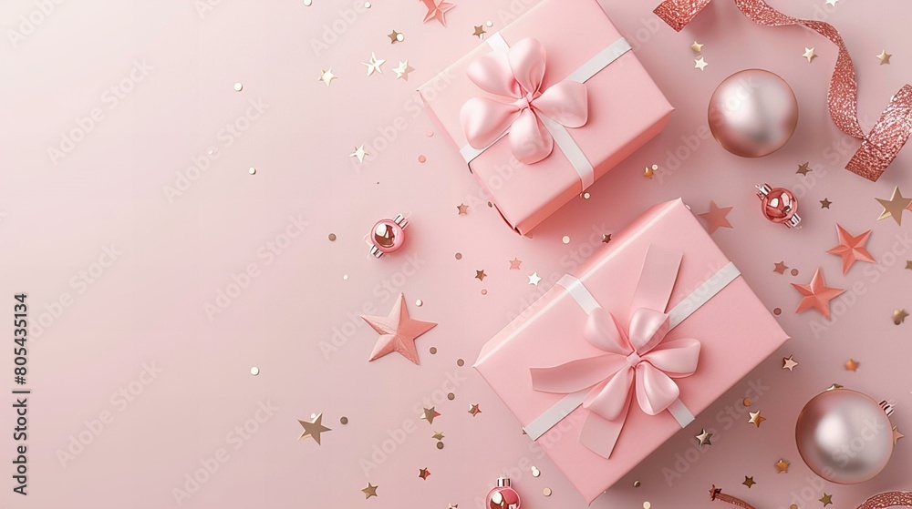 3d render of a elegant and soft-hued display of holiday gifts adorned with pink ribbons, perfect for seasonal promotions and festive decor themes 3d render of a elegant and soft-hued display of holiday gifts adorned with pink ribbons, perfect for seasonal promotions and festive decor themes