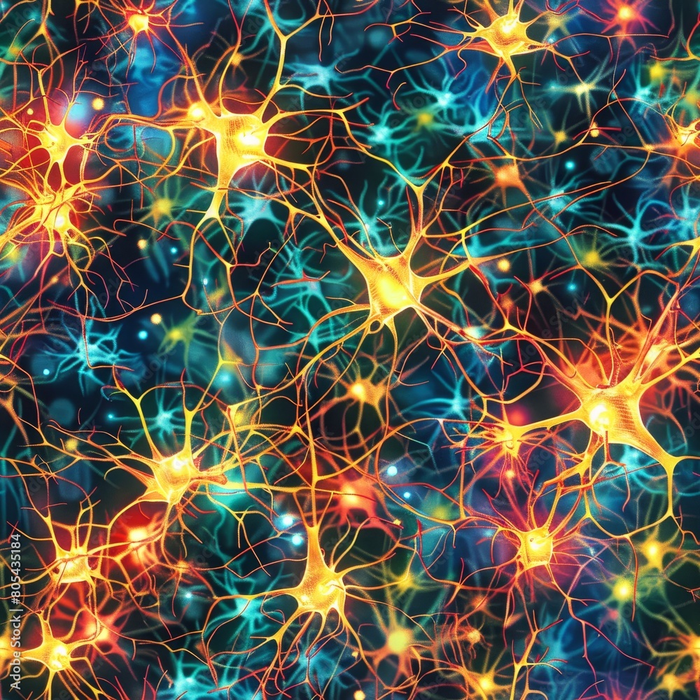 The neurons connect in a different colorful pattern background The neurons connect in a different colorful pattern background