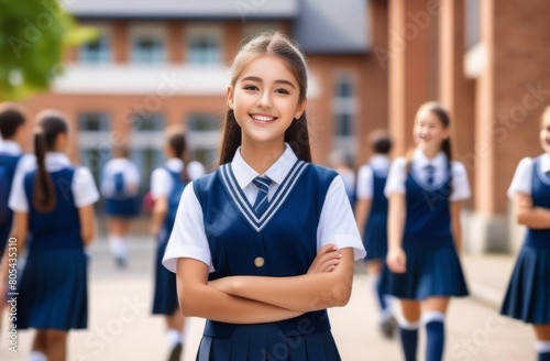 Smiling Asian schoolgirl with a school backpack on her back in the schoolyard. Back to school Free Download Smiling Asian schoolgirl with a school backpack on her back in the schoolyard. Back to school - GFXLoad
